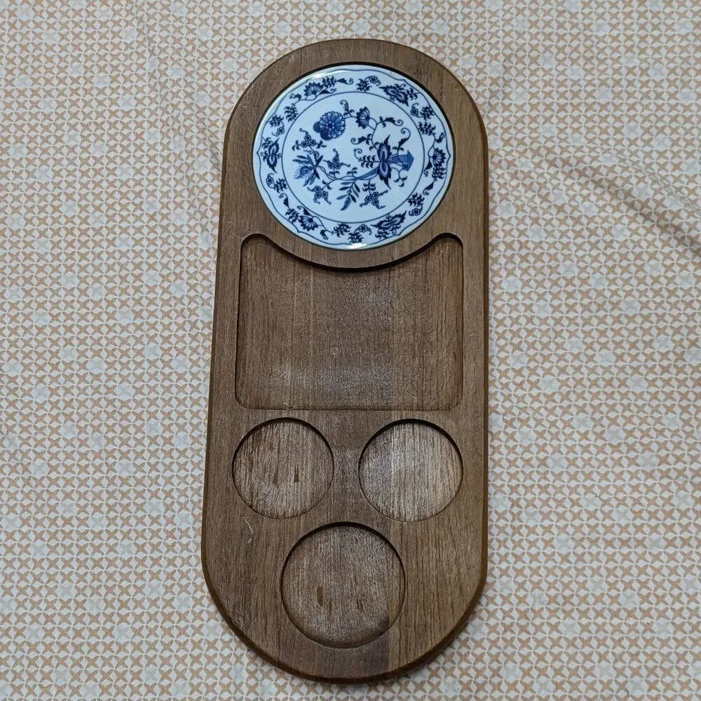 Teakwood Dolphin Wooden Cheese Appetizer Charcuterie‎ Board w Porcelain Plate